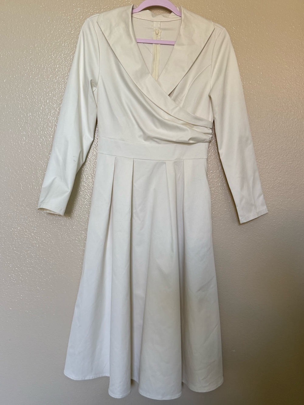 Ivory Long Sleeve Midi Dress Surplice Fit & Flare Bridal Wedding Small - Picture 2 of 11